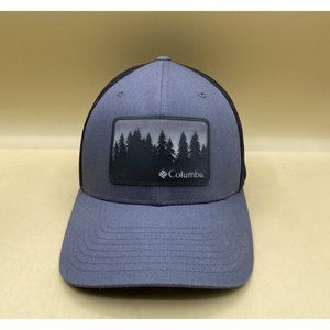 Columbia Fitted Trucker Mesh Hat Cap Outdoor Grey Flexfit SM/Med Rubber Badge